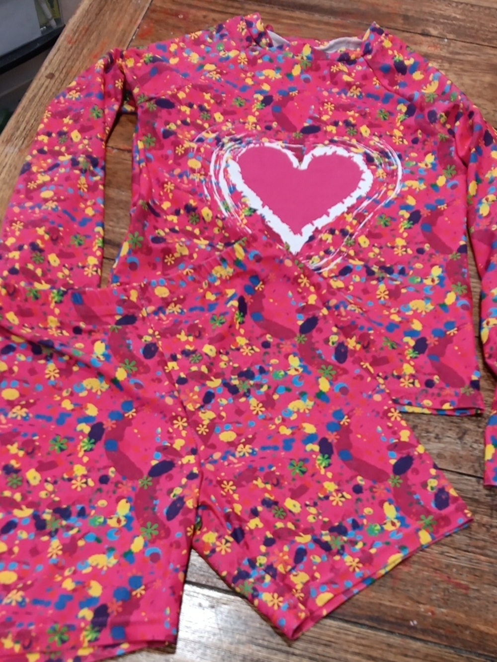 Kids Pink Heart Floral Long-Sleeve 2 Piece Swim Set